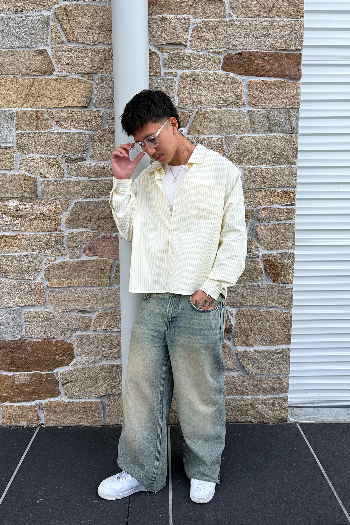 Striped Long Sleeve Shirt - Beige