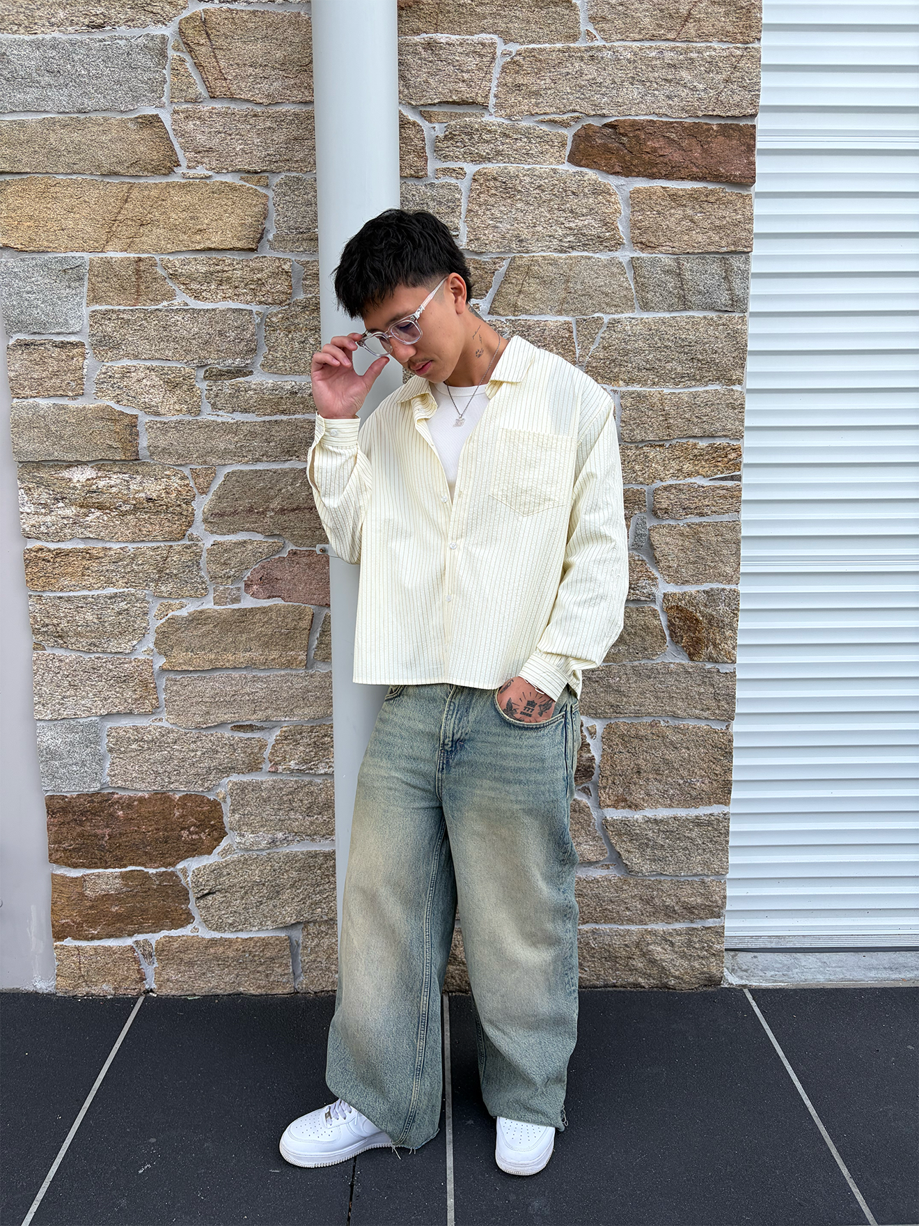Striped Long Sleeve Shirt - Beige