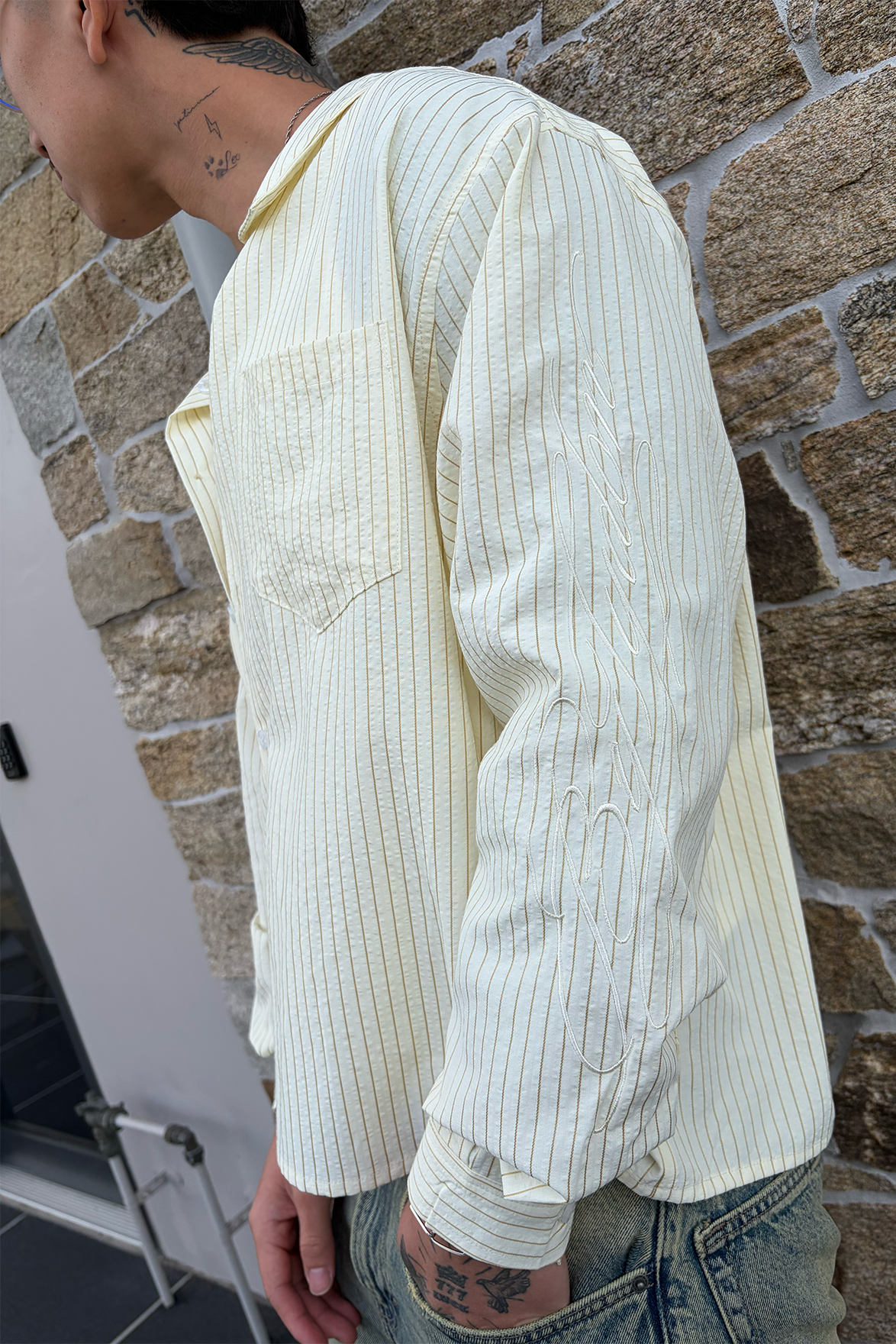 Striped Long Sleeve Shirt - Beige