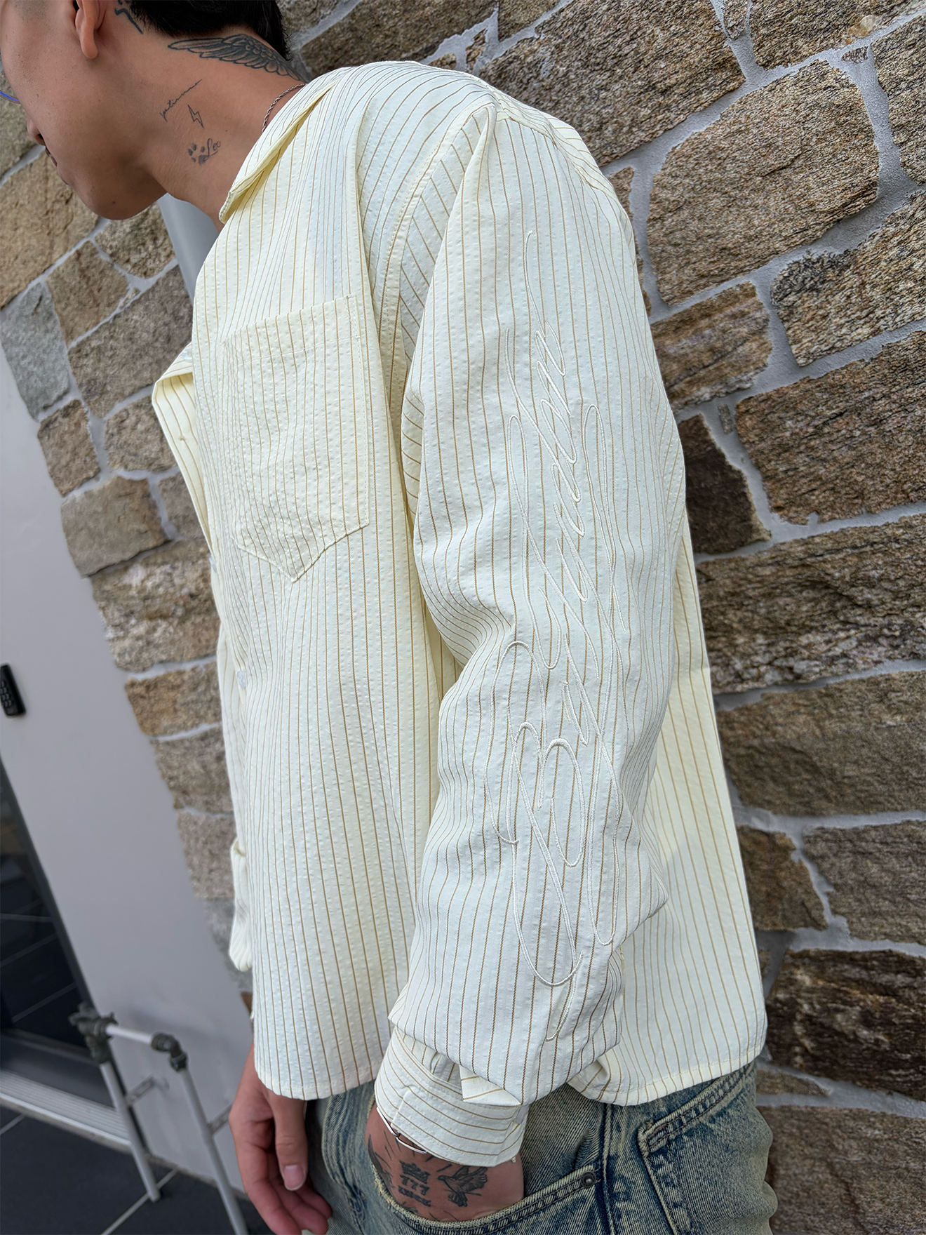 Striped Long Sleeve Shirt - Beige